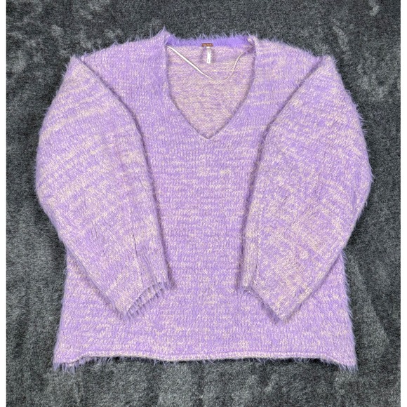 Free People Sweaters - Free People Fuzzy Eyelash Knit Sweater Purple Lilac Oversized Boho Small